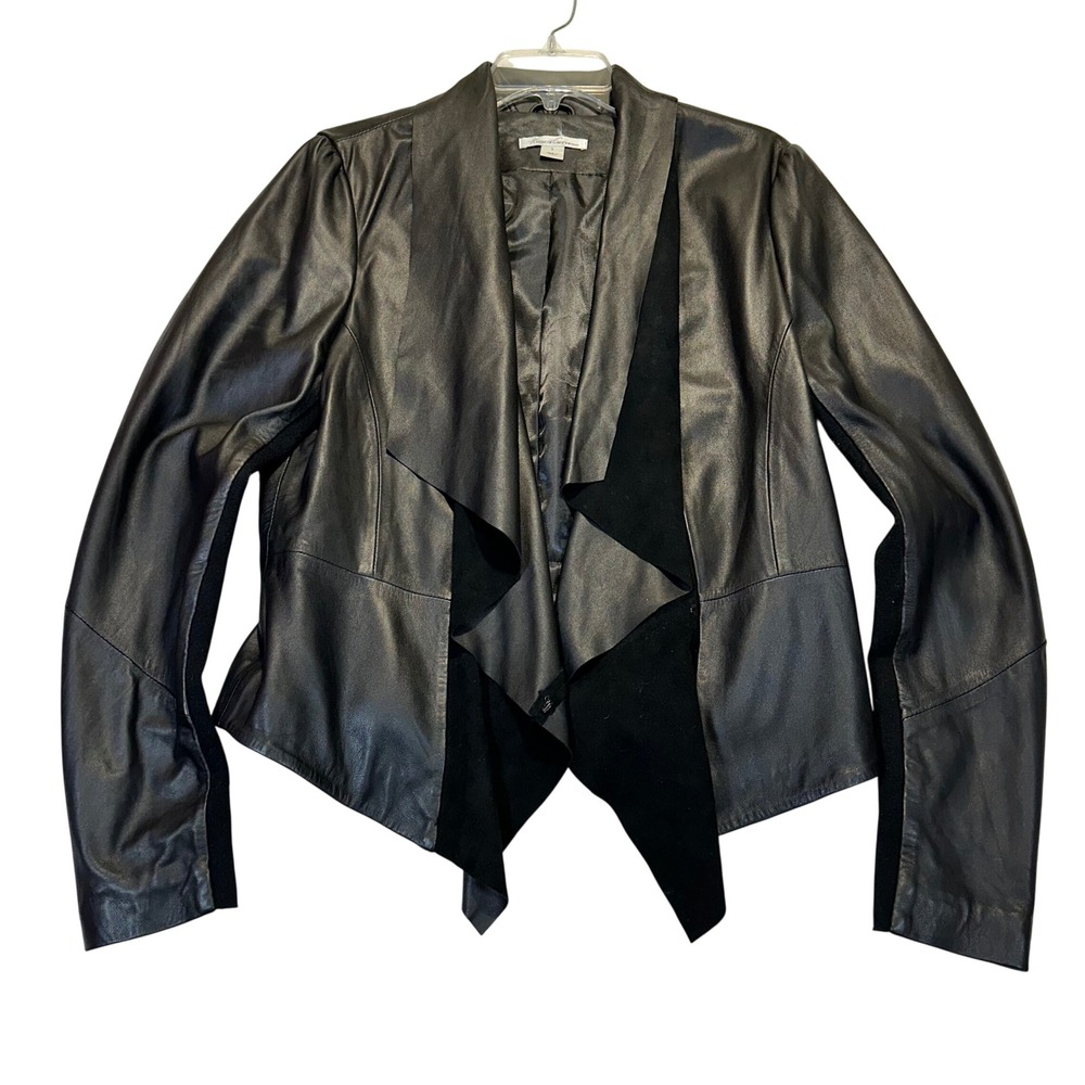 Kenneth Cole Leather Jacket Women Large Black Draped Moto Chic Edge